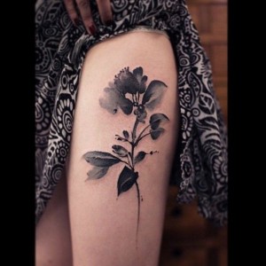 black and white watercolor flower thigh tattoo black and white watercolor flower thigh tattoo