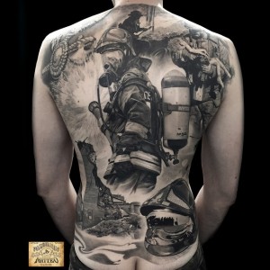Realistic Firefighters Back Tattoo By Matteo Pasqualin 300x300 
