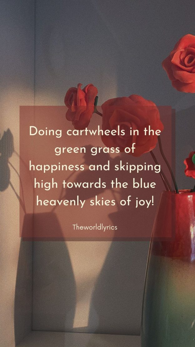 Doing cartwheels in the green grass of happiness and skipping high towards the blue heavenly skies of joy