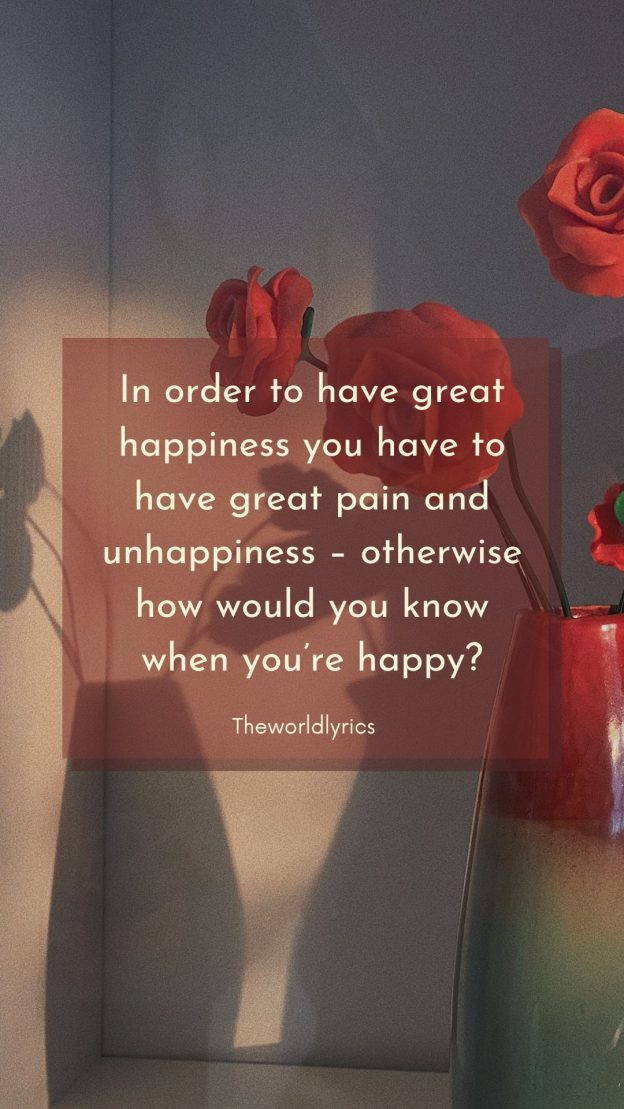 In order to have great happiness you have to have great pain and unhappiness – otherwise how would you know when you’re happy