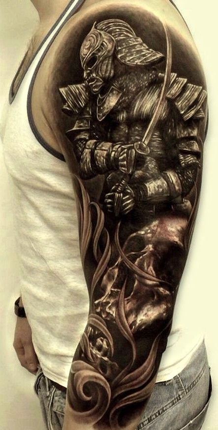 3D warrior sleeve tattoo