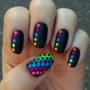 Black Rainbow Polka Dot Nails