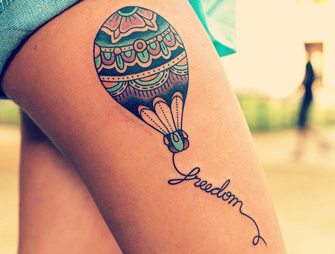 Air Balloon Thigh Tattoo