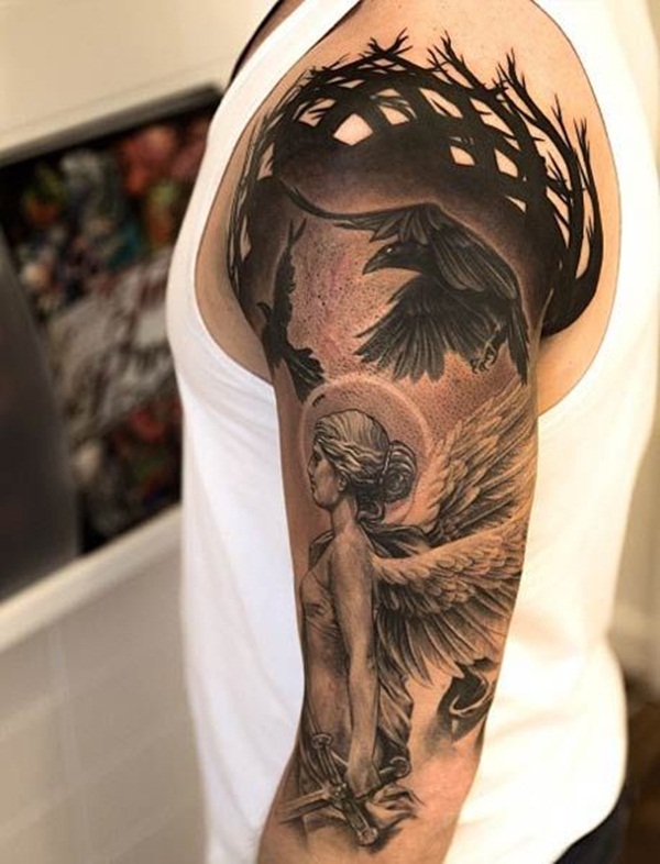 Angel fantasy sleeve tattoo for men