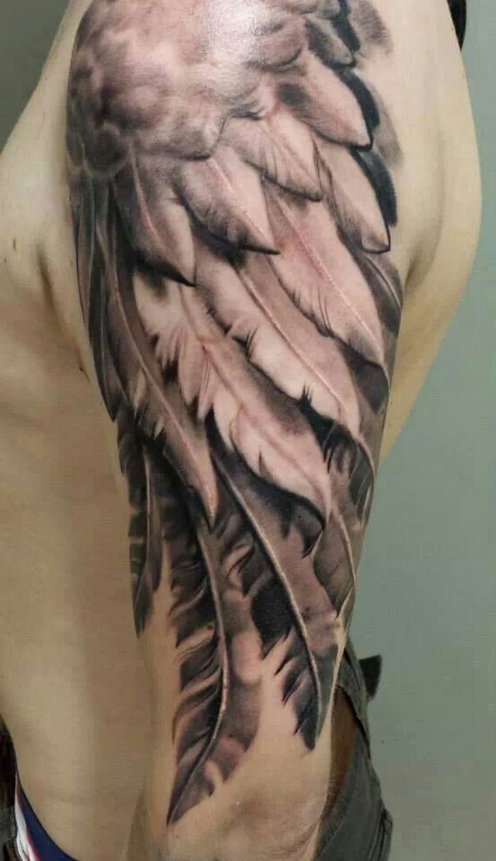 Feather wing sleeve tattoo for men