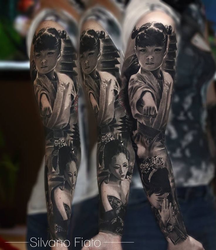 Realistic Girl Portrait sleeve tattoo