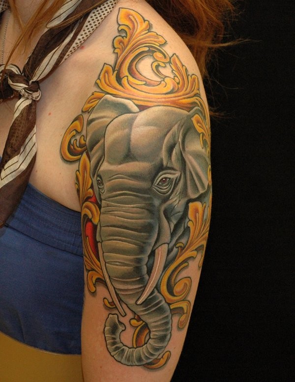 colored elephant tattoo for women