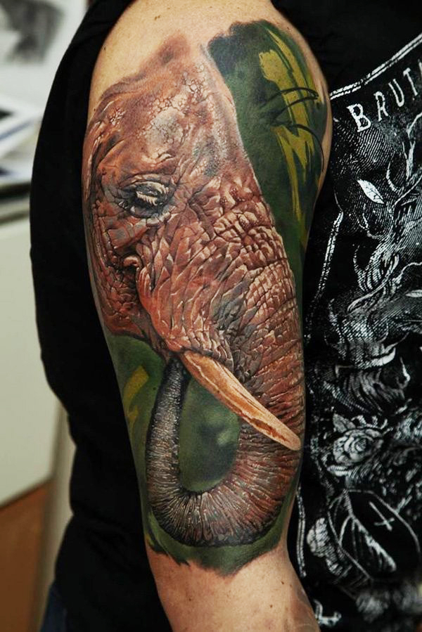 tropic elephant half sleeve tattoo