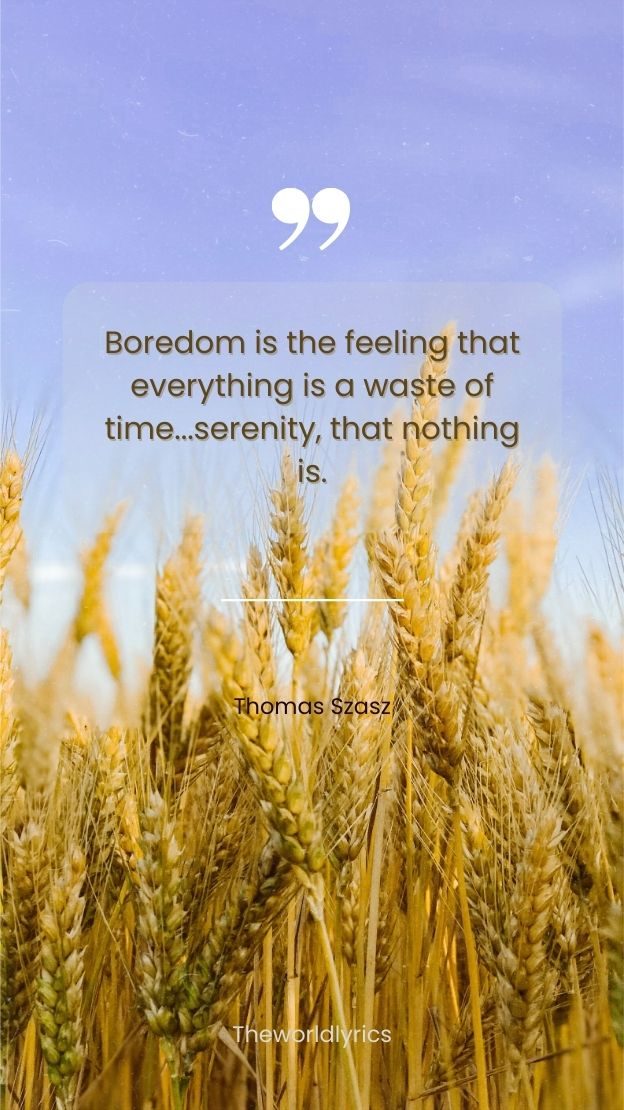 Boredom is the feeling that everything is a waste of time...serenity that nothing is.