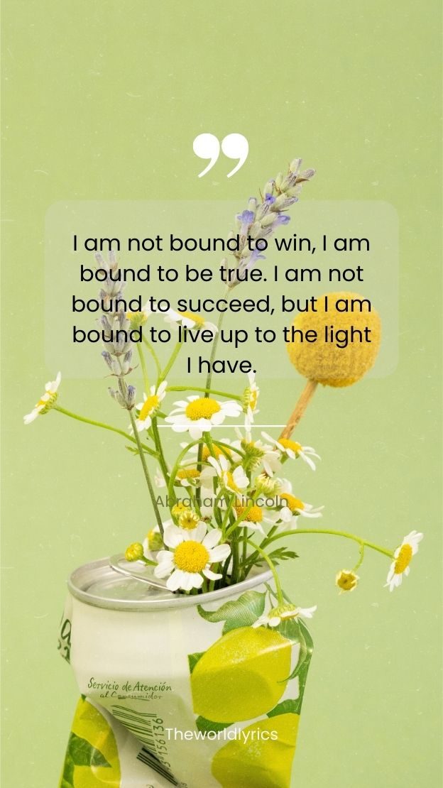 I am not bound to win I am bound to be true. I am not bound to succeed but I am bound to live up to the light I have.